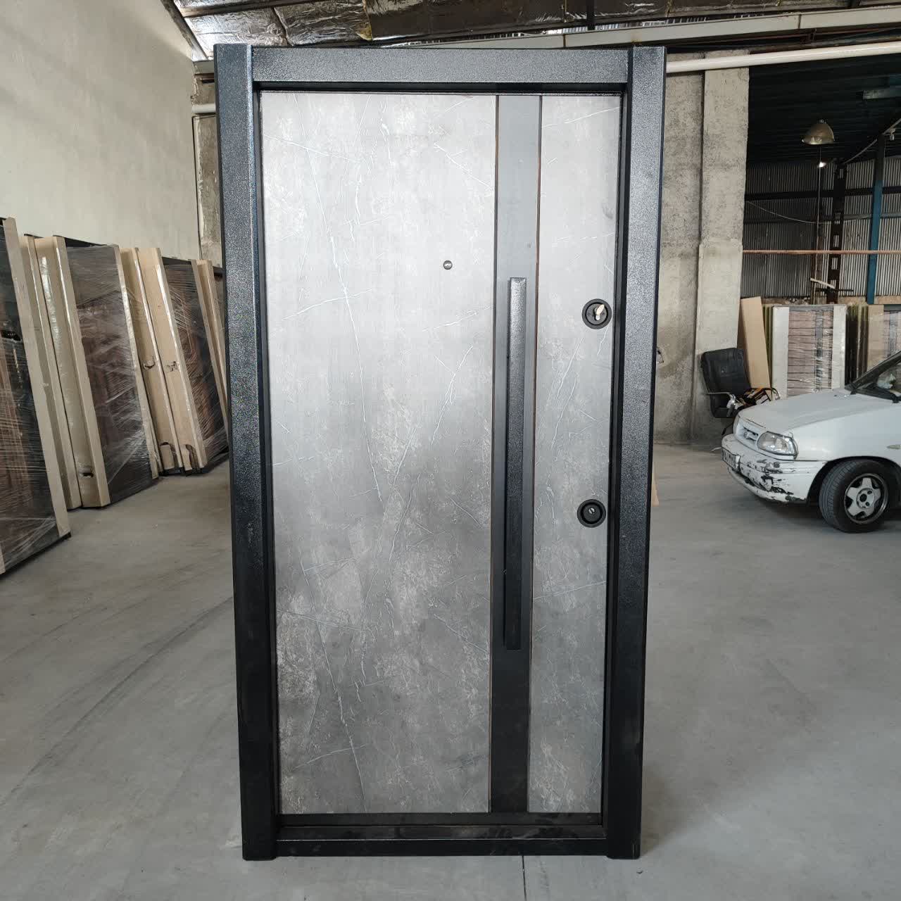 درب ضدسرقت لامینوکس طوسی طرح سنگ 